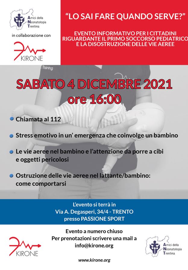Locandina evento sul primo soccorso bambino