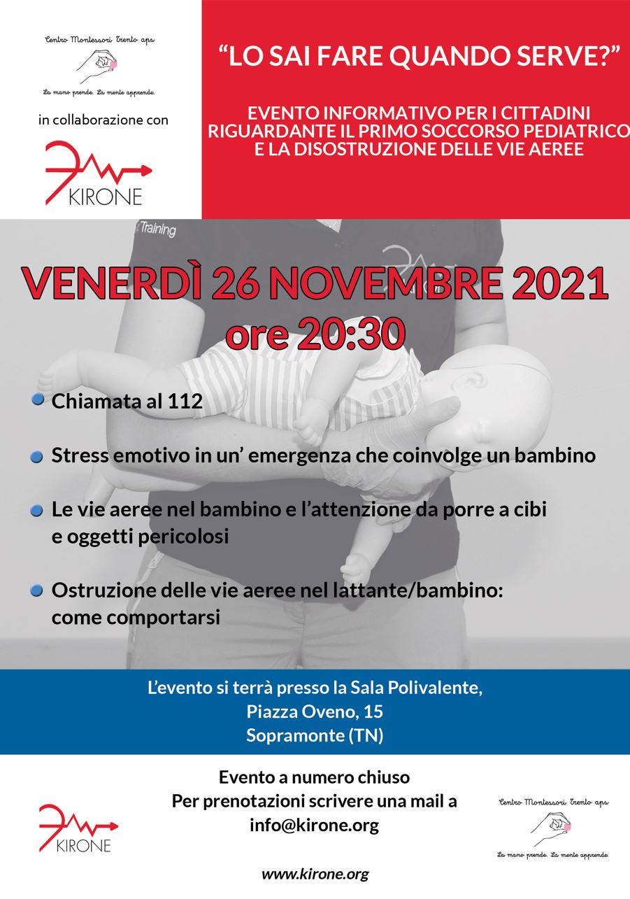 Locandina evento sul primo soccorso bambino