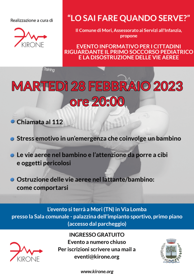 Locandina evento informativo sulla disostruzione pediatrica patrocinato dal Comune di Mori
