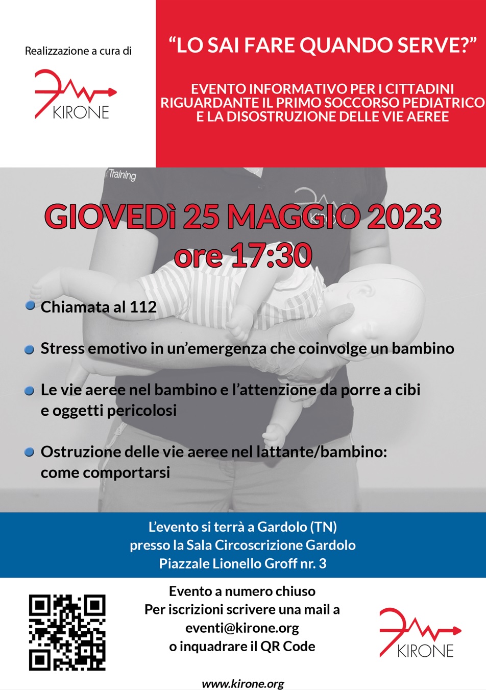 Locandina evento informativo sulla disostruzione pediatrica patrocinato dal Comune di Mori